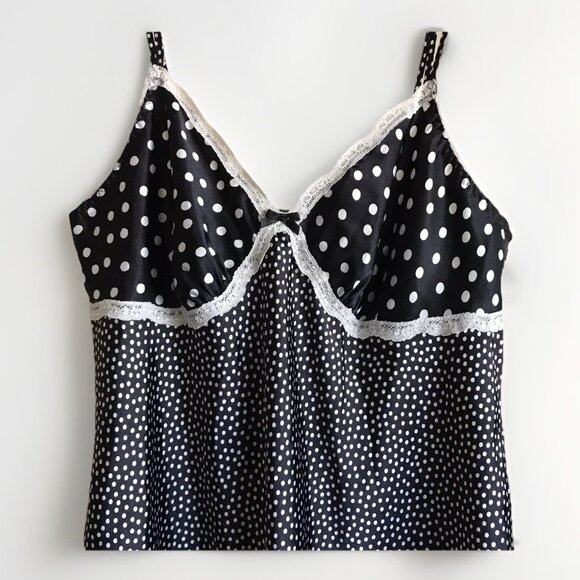 GILLIGAN & O'MALLEY Polka Dot Lace Trim Slip Dress‎ Adjustable Straps Size Large - Picture 3 of 4